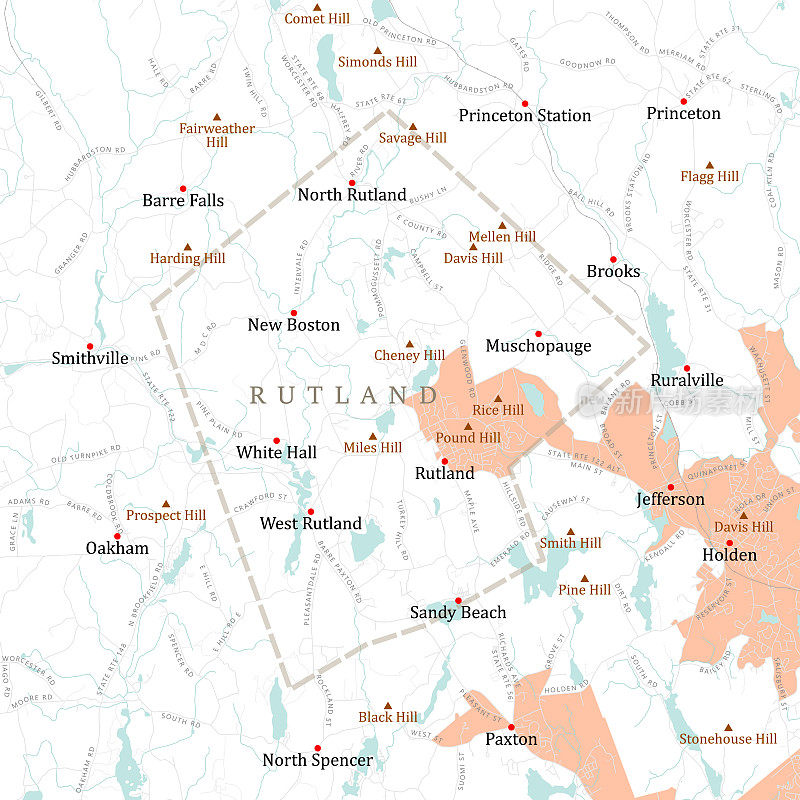 MA Worcester Rutland矢量路线图